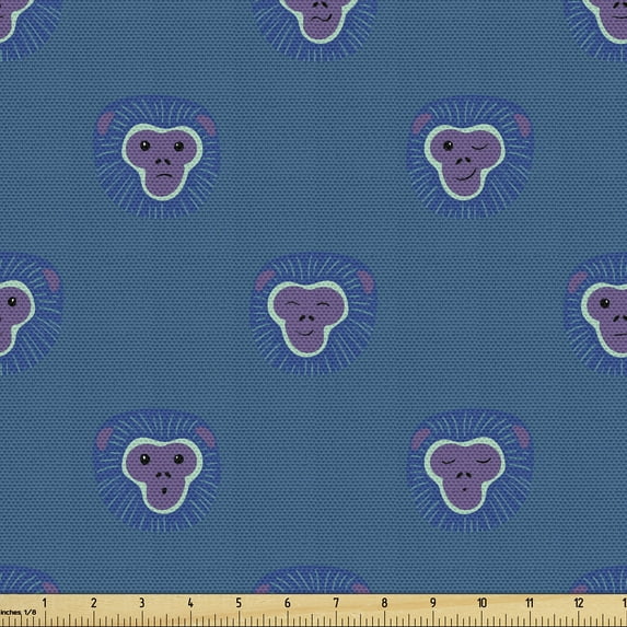 Ambesonne Gorilla Fabric by the Yard Upholstery, Pattern of Funny Ape Faces, 1 Yard, Purple Dark Sky Blue