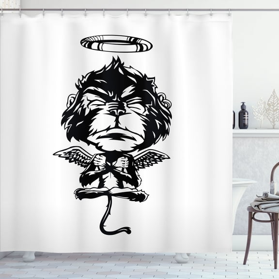 Ambesonne Gorilla Shower Curtain, Angelic Monkey with Wings, 69"Wx70"L, Charcoal Grey White