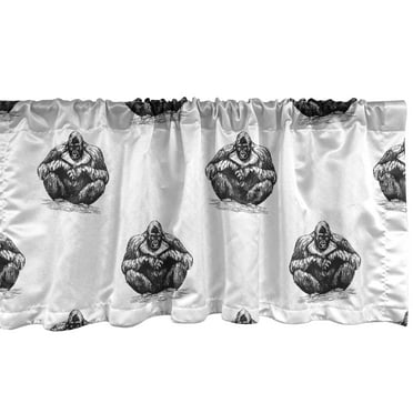 Ambesonne Gorilla Window Valance, Repetitive Sketchy, 54" X 18", Charcoal Grey and White