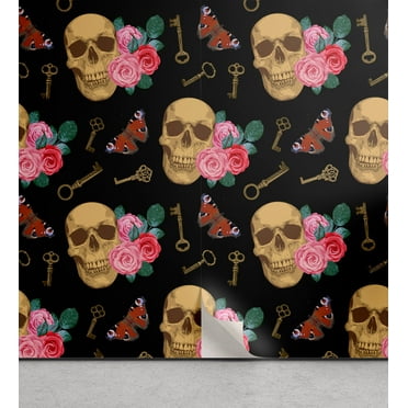 Ambesonne Goth Vibes Peel & Stick Wallpaper for Home, Art of Occult Death Moth, 13"x36", Charcoal Grey Pale Camel