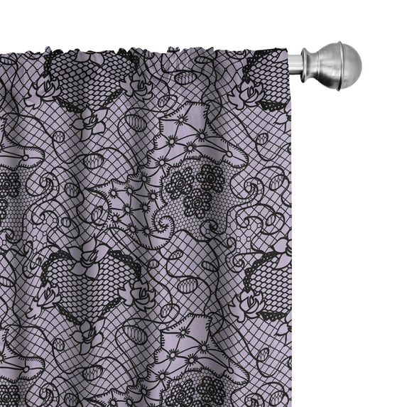 Ambesonne Gothic 4-Panel Curtains, Feminine Victorian Motif, 56"x84", Lilac Black