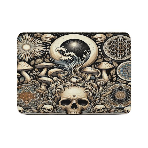 Ambesonne Gothic Art Bath Mat, Mushroom Skulls Occult, 30.2" x 20", Eggshell and Charcoal Grey