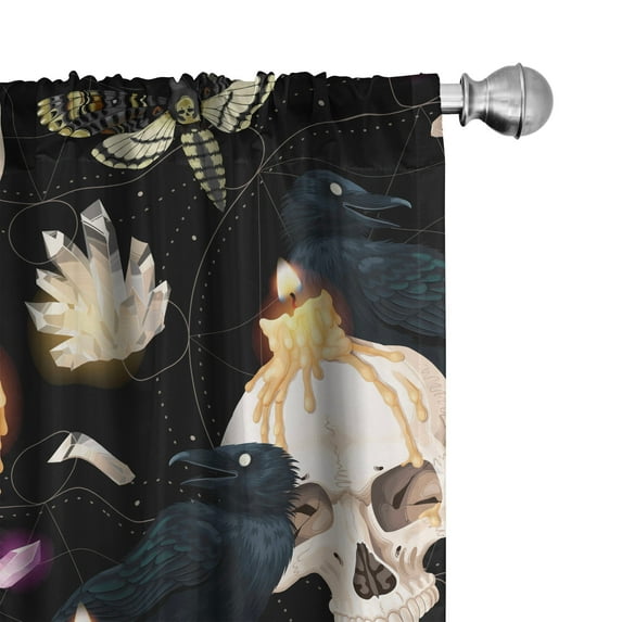 Ambesonne Gothic Art Curtains, Spooky Ravens Death Moth, Pair of 28"x63", Charcoal Grey and Apricot