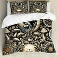 thumbnail image 1 of Ambesonne Gothic Art Duvet Cover Set, Mushroom Skulls Occult, Calking, Eggshell and Charcoal Grey, 1 of 6