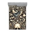 thumbnail image 1 of Ambesonne Gothic Art Fitted Sheet & Pillow Sham Set, Mushroom Skulls Occult, Queen, Eggshell and Charcoal Grey, 1 of 2