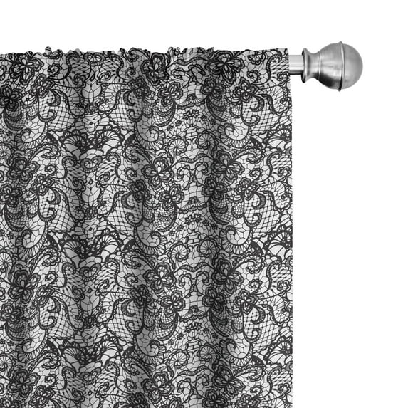 Ambesonne Gothic Curtains, Bridal Victorian Flowers, Pair of 28"x84", Black White