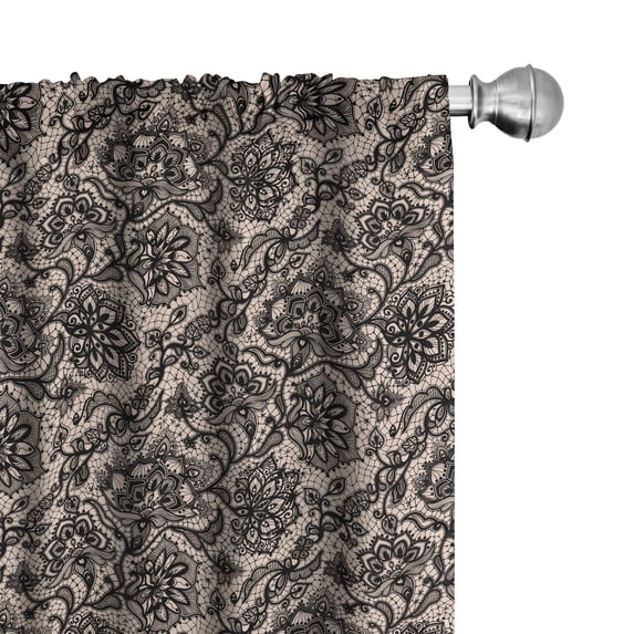 Ambesonne Gothic Curtains, Flowers Butterflies Lace, Pair of 28"x95", Tan Black