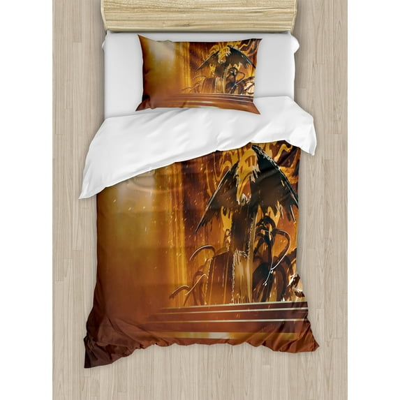 Ambesonne Gothic Duvet Cover Sets, Dark Fiction Emblem, 2-Twin, Orange Black