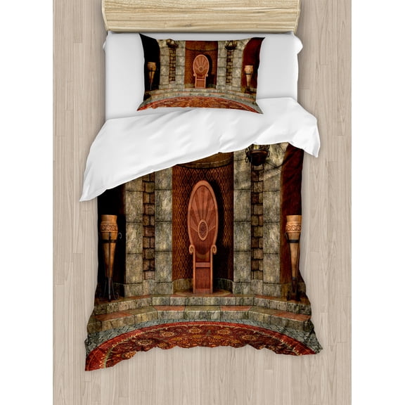 Ambesonne Gothic Duvet Cover Sets, King Vintage, 2-Twin, Burgundy Grey