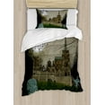 thumbnail image 1 of Ambesonne Gothic Duvet Cover Sets, Old Village and Grave, 2-Twin, Beige Green, 1 of 3