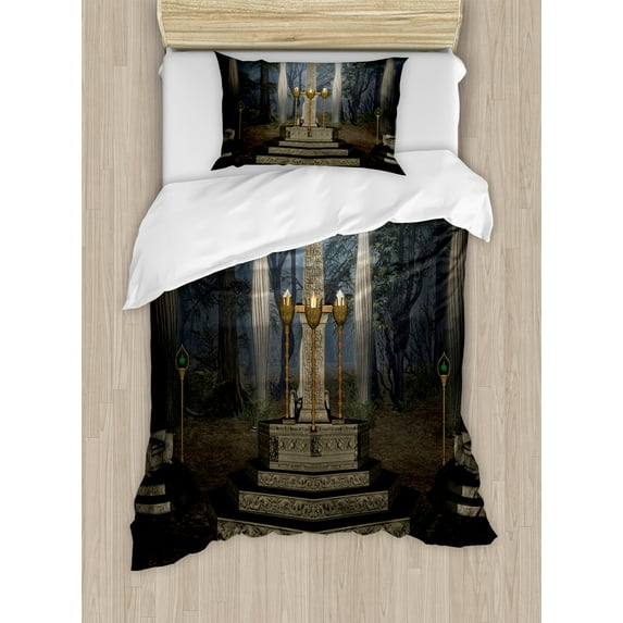 Ambesonne Gothic Duvet Cover Sets, Secret Forest, 2-Twin, Dark Taupe and Dusk