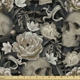 thumbnail image 1 of Ambesonne Gothic Fabric by the Yard Upholstery, Floral Skulls Flowers Leaves, 3 Yards, Charcoal Grey and Dark Tan, 1 of 5