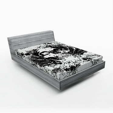 Ambesonne Gothic Fitted Sheet, Dark Horror Scary Skull, Full Size, Black and White