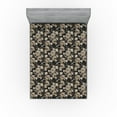 thumbnail image 1 of Ambesonne Gothic Fitted Sheet, Floral Skulls Flowers Leaves, King Size, Charcoal Grey and Dark Tan, 1 of 5