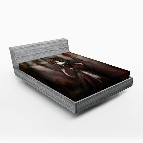 Ambesonne Gothic Fitted Sheet, Medieval Evil Woman Myth, Full Size, Black Red Grey