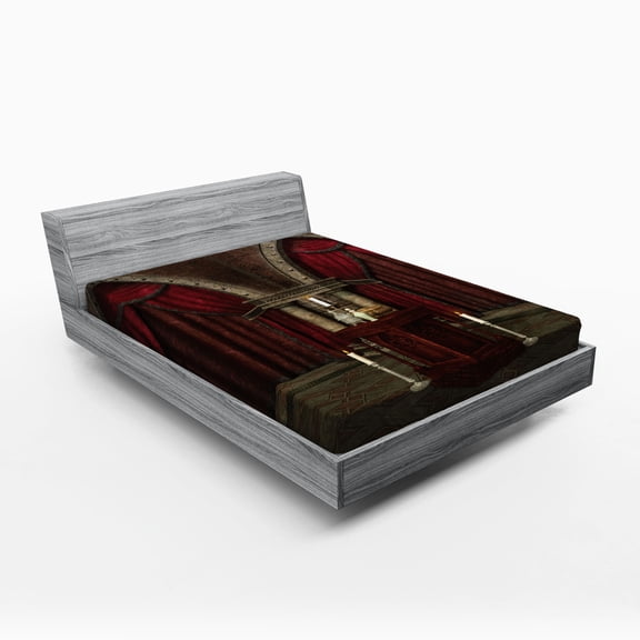 Ambesonne Gothic Fitted Sheet, Mysterious Room Castle, Full Size, Black and Red