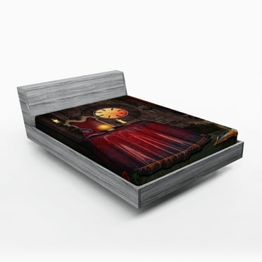Ambesonne Gothic Fitted Sheet, Mystic Magician, Full Size, Maroon Brown