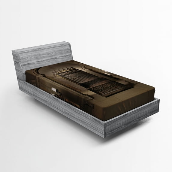Ambesonne Gothic Fitted Sheet, Renaissance Castle King, Twin Size, Beige Brown