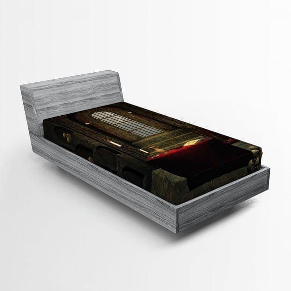 Ambesonne Gothic Fitted Sheet, Room Skulls, Twin Size, Red Brown