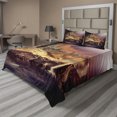thumbnail image 1 of Ambesonne Gothic Fitted & Top Sheet Set with Shams, Fantasy Castle Village, Purple Cream, 1 of 4