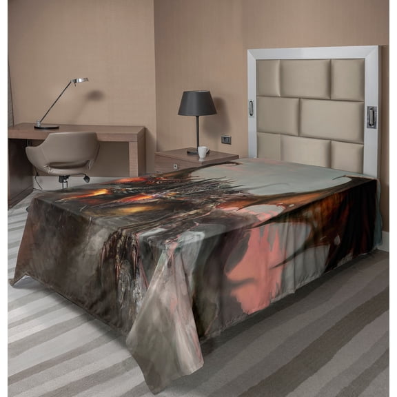 Ambesonne Gothic Flat Sheet, Dragon Monster, TwinXL Size, Brown Grey