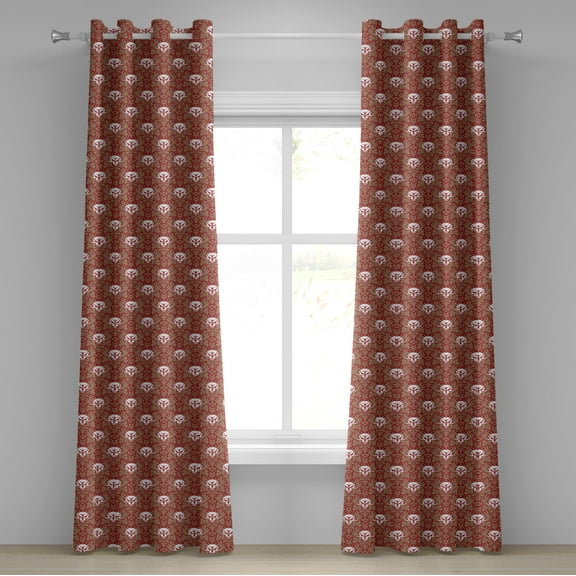 Ambesonne Gothic Grommet Curtain, Baroque Floral Skulls, 50" x 72", Ruby Cocoa White