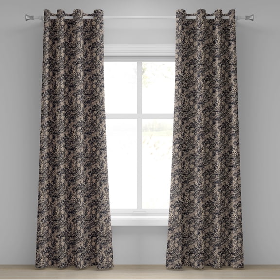 Ambesonne Gothic Grommet Curtain, Nature Inspired Feminine, 50" x 96", Tan Black