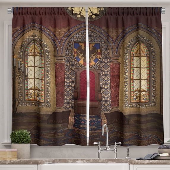 Ambesonne Gothic Kitchen Curtains, Medieval Palace, 55"x45", Brown Ruby