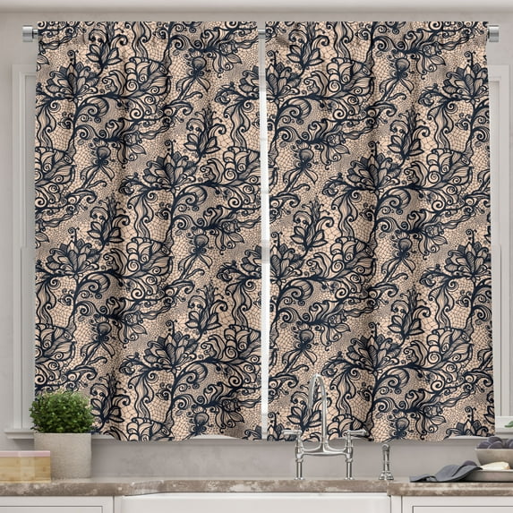 Ambesonne Gothic Kitchen Curtains, Nature Inspired Feminine, 55"x45", Tan Black