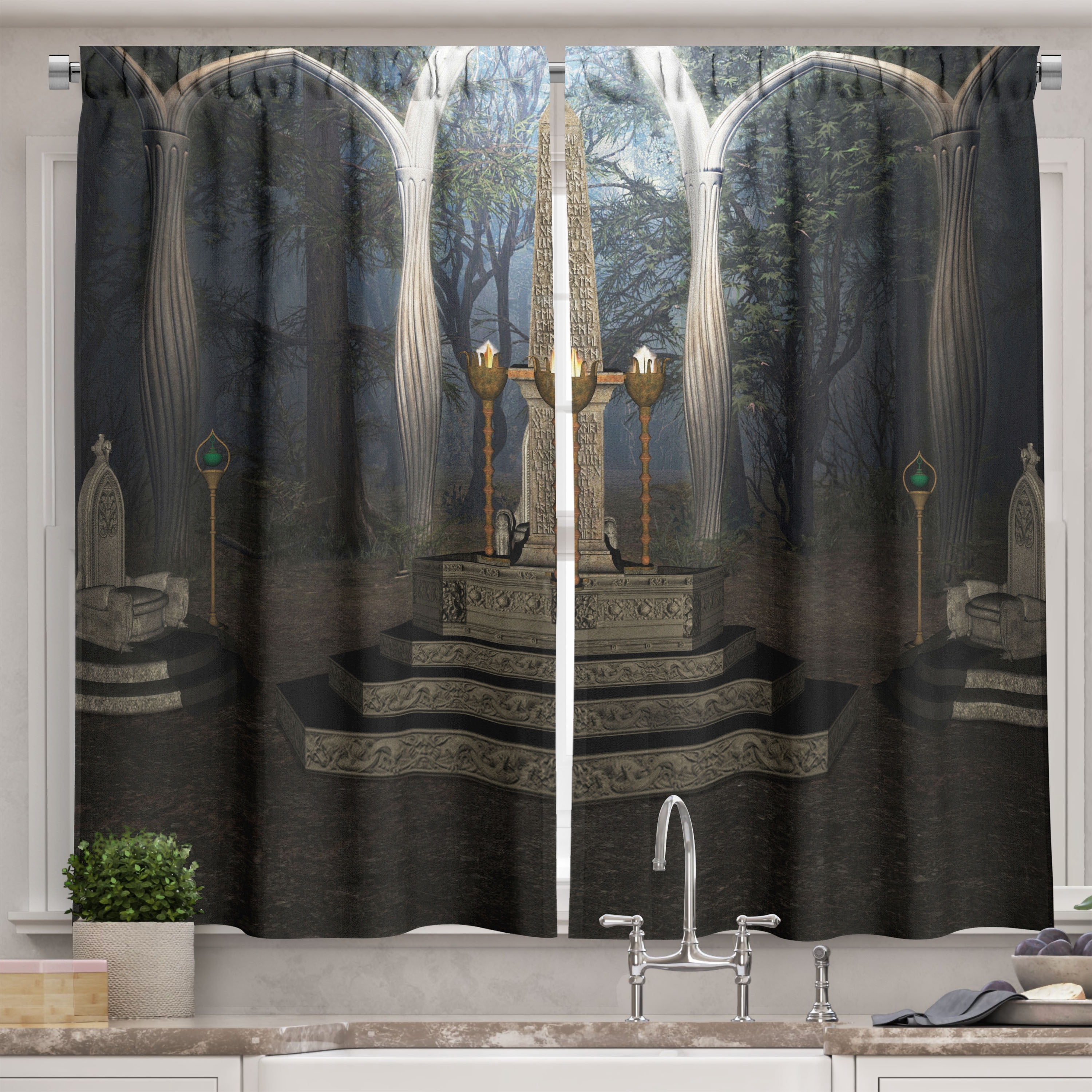 Ambesonne Gothic Kitchen Curtains, Secret Forest, 55"x45", Dark Taupe ...