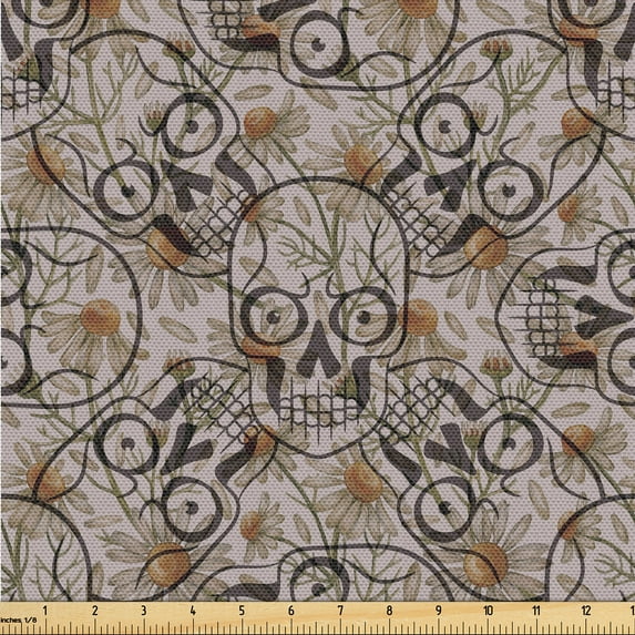 Ambesonne Gothic Modern Fabric by the Yard, Simple Skull Pattern, 1 Yard, Pastel Purple Amber