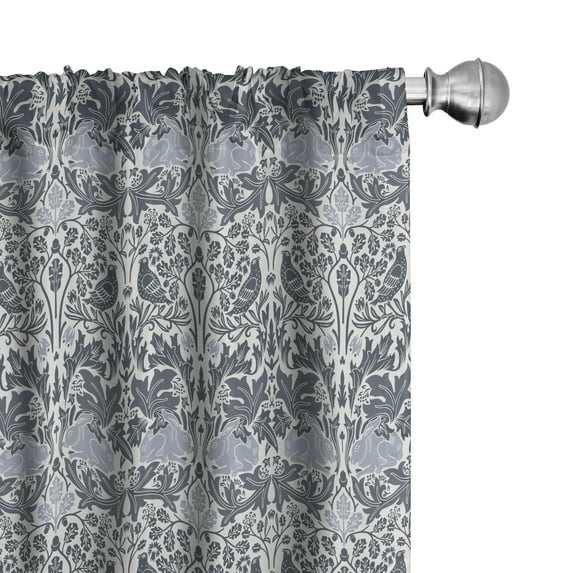 Ambesonne Gothic Nature Curtains, Antique Flowers Print, Pair of 28"x63", Dark Indigo Blue