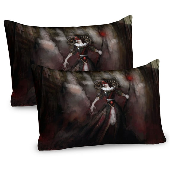 Ambesonne Gothic Pillow Sham 2 Pack, Medieval Evil Woman Myth, 36"x20", Black Red Grey