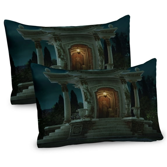 Ambesonne Gothic Pillow Sham 2 Pack, Roman Pavilion Mystic, 30"x20", Petrol Blue and Orange