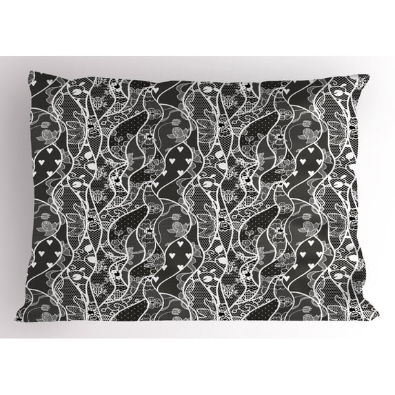 Ambesonne Gothic Pillow Sham, Vintage Roses Hearts, 26" X 20", Black White