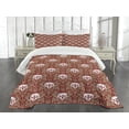 thumbnail image 1 of Ambesonne Gothic Quilted Bedspread Set 3 Pcs, Baroque Floral Skulls, King Size, Ruby Cocoa White, 1 of 3