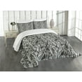 thumbnail image 1 of Ambesonne Gothic Quilted Bedspread Set 3 Pcs, Vintage Roses Hearts, Queen Size, Black White, 1 of 3