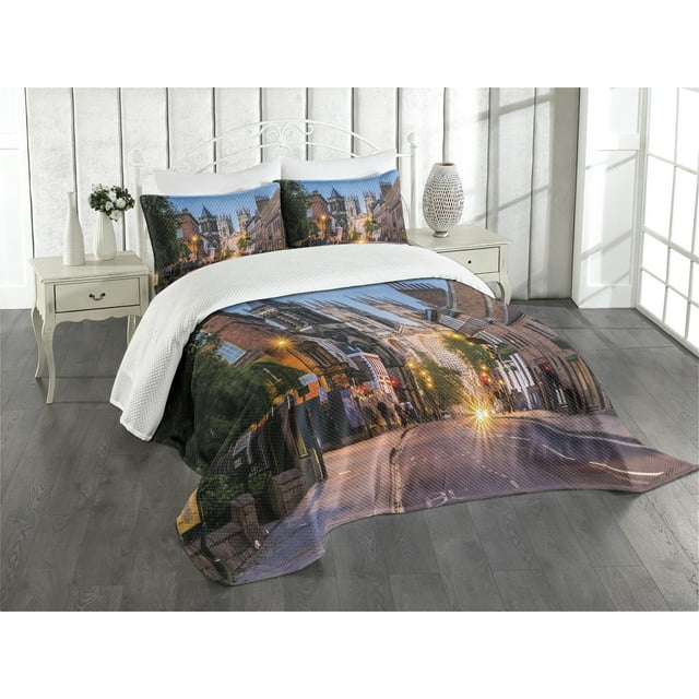 Ambesonne Gothic Quilted Bedspread Set 3 Pcs, York Minster View, Queen Size, Multicolor