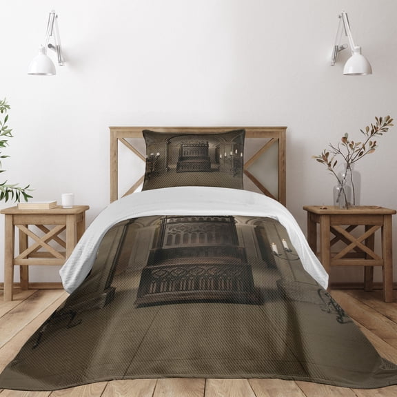 Ambesonne Gothic Quilted Coverlet 2 Pcs, Renaissance Castle King, Twin Size, Beige Brown