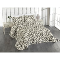 Ambesonne Gothic Quilted Coverlet 3 Pcs, Retro Damask Pattern Witchy, King Size, Charcoal Grey Eggshell