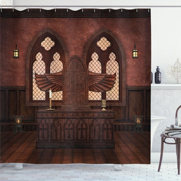 Ambesonne Gothic Shower Curtain, Buildings Tradition, 69"Wx84"L, Brown