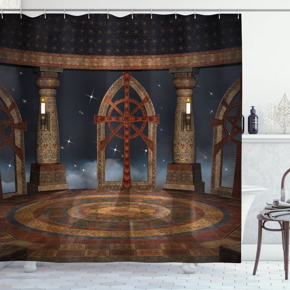 Ambesonne Gothic Shower Curtain, Fantasy Building in the Sky, 69"Wx75"L, Dark Grey Brown