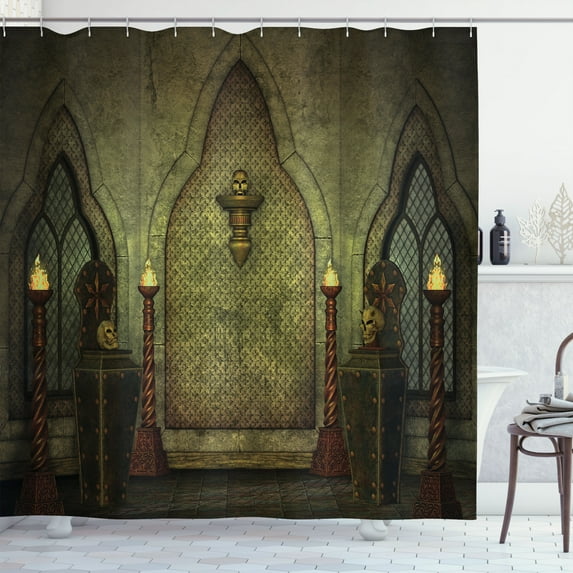 Ambesonne Gothic Shower Curtain, Fantasy Spooky Skull, 69"Wx70"L, Brown