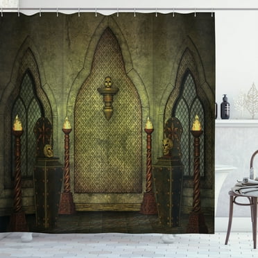 Ambesonne Gothic Shower Curtain, Fantasy Spooky Skull, 69"Wx84"L, Brown