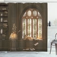 thumbnail image 1 of Ambesonne Gothic Shower Curtain, Medieval Library Cat, 69"Wx70"L, Taupe, 1 of 3