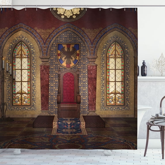 Ambesonne Gothic Shower Curtain, Medieval Palace, 69"Wx84"L, Brown Ruby