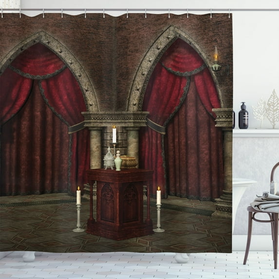 Ambesonne Gothic Shower Curtain, Mysterious Room Castle, 69"Wx70"L, Black and Red