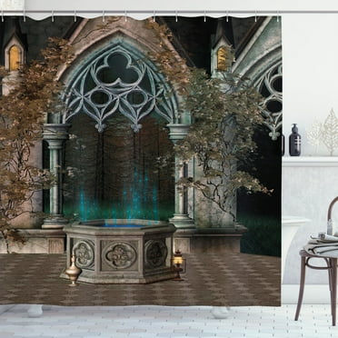 Ambesonne Gothic Shower Curtain, Old Gateway to Forest, 69"Wx75"L, Grey Teal