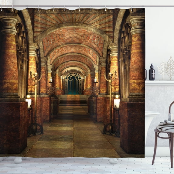 Ambesonne Gothic Shower Curtain, Secret Passage Medieval, 69"Wx84"L, Brown and Red