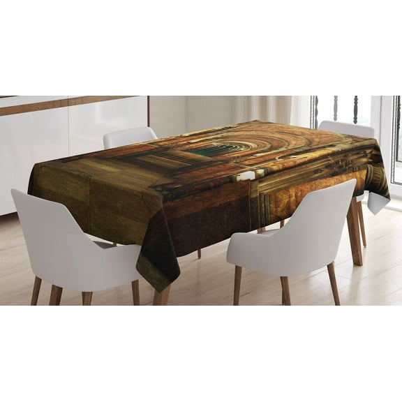 Ambesonne Gothic Tablecloth Rectangular Table Cover, Secret Passage Medieval, 52"x70", Brown and Red